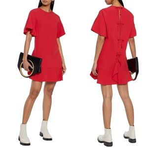 Red Valentino Bow-Embellished Ruffled Crepe Mini Dress in Red size 44